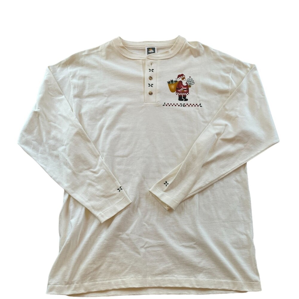 Anvil Cotton Deluxe Single Stitch Vintage Santa Claus Henley Large Made in USA